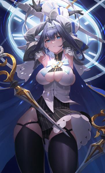 Anime picture 2600x4300 with virtual youtuber hololive hololive english ouro kronii ouro kronii (1st costume) netural single tall image looking at viewer fringe highres short hair breasts blue eyes light erotic hair between eyes large breasts blue hair cleavage parted lips