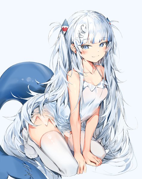 Anime picture 2500x3149 with virtual youtuber hololive hololive english gawr gura silver (chenwen) single tall image looking at viewer blush fringe highres breasts blue eyes light erotic simple background smile white background payot silver hair full body