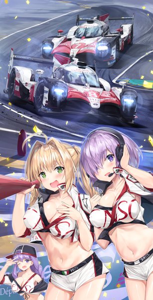 Anime picture 871x1700 with fate (series) fate/grand order toyota mash kyrielight nero claudius (fate) (all) nero claudius (fate) bb (fate) (all) bb (fate/extra) gedou (shigure seishin) long hair tall image looking at viewer blush fringe short hair breasts open mouth light erotic blonde hair smile