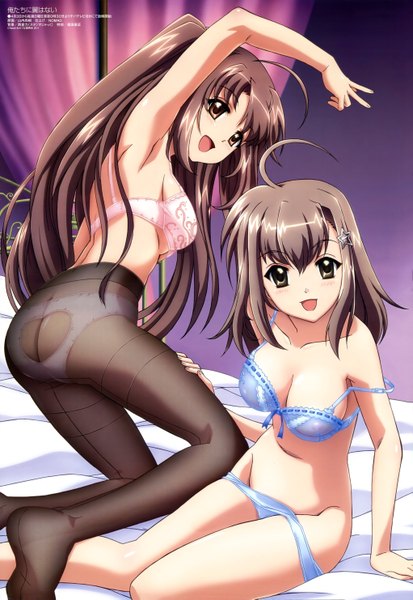 Anime picture 4082x5922 with oretachi ni tsubasa wa nai megami magazine watarai asuka ootori naru long hair tall image highres short hair light erotic red eyes brown hair multiple girls brown eyes absurdres ahoge official art underwear only girl underwear panties