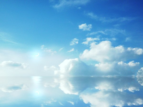 Anime-Bild 1500x1125 mit original hiko (pixiv565430) sky cloud (clouds) reflection horizon no people crescent seaside water sea moon