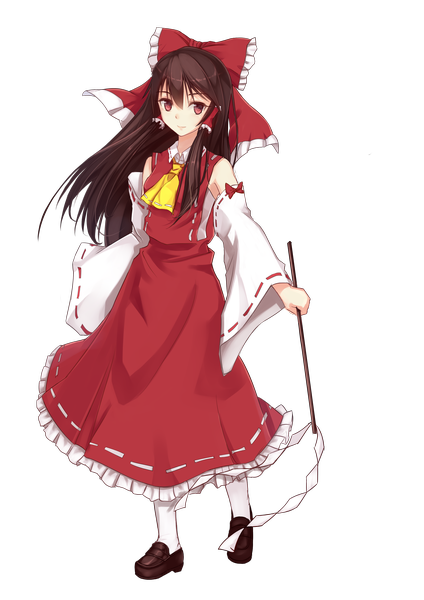 Anime picture 2480x3507 with touhou hakurei reimu magic xiang single long hair tall image highres red eyes brown hair traditional clothes transparent background miko girl bow hair bow detached sleeves gohei