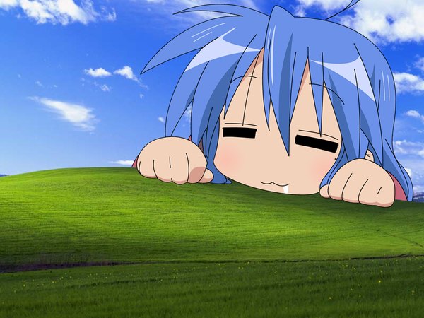 Anime picture 1600x1200 with lucky star kyoto animation windows (operating system) izumi konata sleeping girl default background
