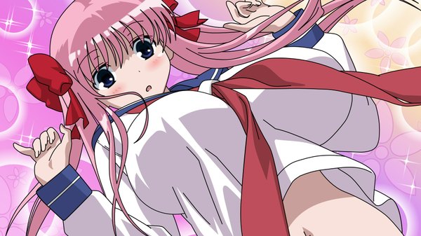 Anime picture 1920x1080 with saki haramura nodoka highres breasts light erotic wide image twintails pink hair huge breasts vector uniform school uniform