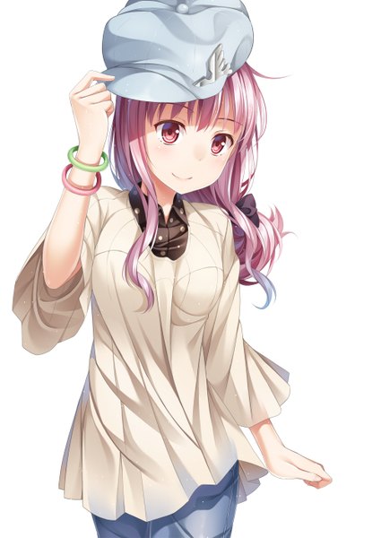Аниме картинка 1000x1412 с магический индекс j.c. staff meigo arisa yuuri nayuta один (одна) длинные волосы высокое изображение простой фон красные глаза белый фон смотрит в сторону фиолетовые волосы девушка браслет кепка
