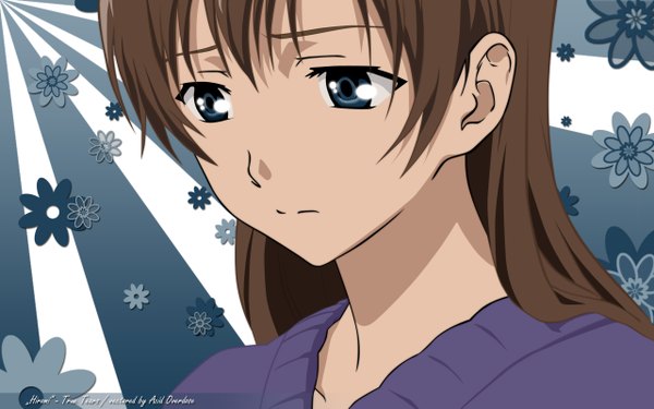 Anime picture 2560x1600 with true tears yuasa hiromi single long hair highres blue eyes brown hair wide image signed close-up vector sad girl