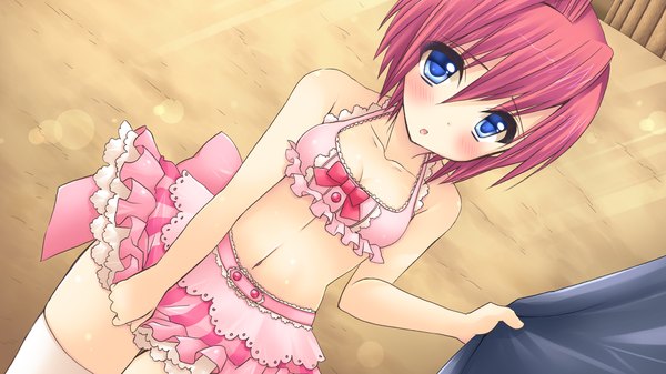 Anime picture 1280x720 with sengoku hime blush short hair blue eyes light erotic wide image game cg red hair girl