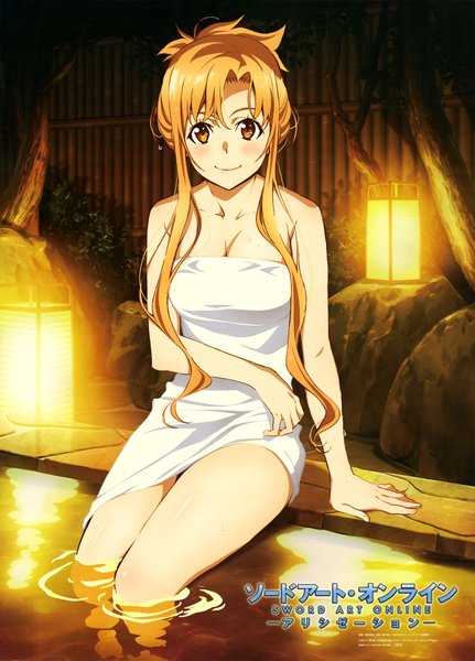 Anime picture 6045x8405 with sword art online a-1 pictures yuuki asuna arai nobuhiro single tall image looking at viewer blush fringe highres short hair breasts light erotic smile hair between eyes large breasts sitting bare shoulders brown eyes payot