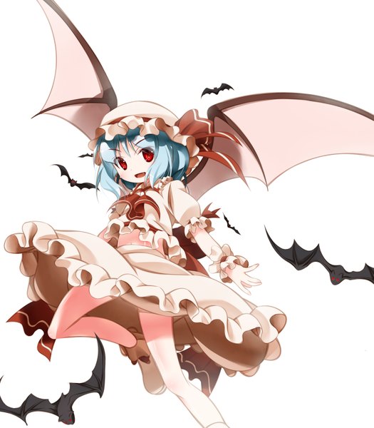 Anime picture 2865x3271 with touhou remilia scarlet ootomoyuuki single tall image looking at viewer blush highres short hair open mouth simple background red eyes white background blue hair girl dress skirt animal wings frills