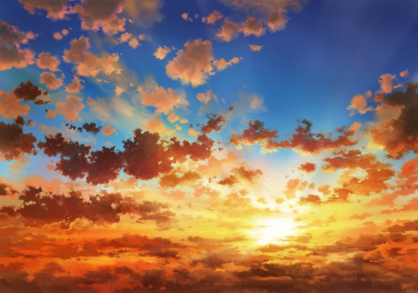 Anime picture 1781x1250 with original sakanamodoki highres sky cloud (clouds) evening sunset no people