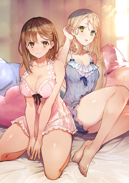 Anime picture 1200x1697 with atelier (series) atelier ryza atelier ryza 2 gust (company) reisalin stout klaudia valentz toridamono long hair tall image looking at viewer blush fringe short hair breasts open mouth light erotic blonde hair smile brown hair large breasts