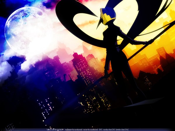 Anime picture 1600x1200 with durarara!! brains base (studio) celty sturluson night city moon helmet