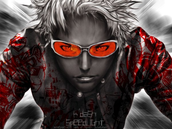 Anime picture 1600x1200 with the king of fighters snk k' tagme (artist) single short hair white hair lips face polychromatic boy sunglasses