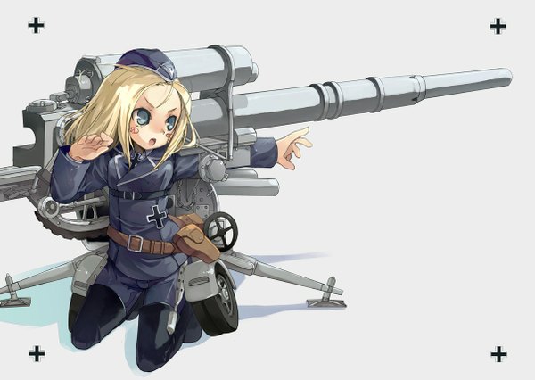 Аниме картинка 1208x859 с kurudaz mecha musume немецкий текст девушка форма оружие берет военная форма midnight dessert