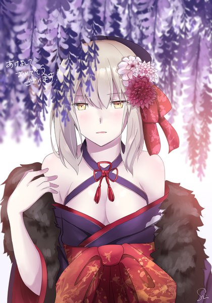 Anime picture 2800x4000 with fate (series) fate/grand order artoria pendragon (all) saber alter sii artatm single tall image looking at viewer blush fringe highres short hair breasts light erotic hair between eyes standing white background bare shoulders signed yellow eyes