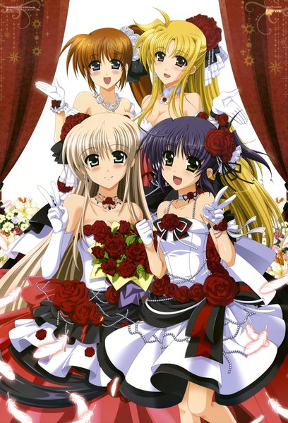 Anime picture 5893x8658 with mahou shoujo lyrical nanoha fate testarossa takamachi nanoha lily strosek isis eaglet higa yukari long hair tall image blush highres short hair blue eyes black hair blonde hair red eyes brown hair multiple girls yellow eyes absurdres white hair