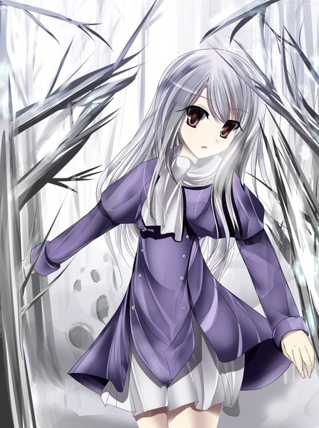 Anime picture 1200x1606 with fate (series) fate/stay night fate/zero studio deen type-moon illyasviel von einzbern single long hair tall image looking at viewer open mouth red eyes silver hair girl dress