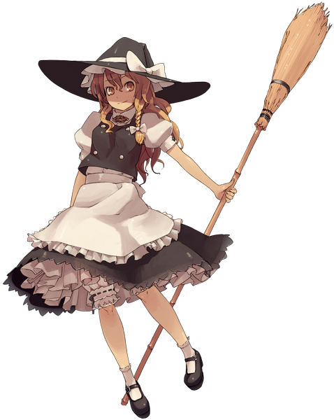 Anime picture 2521x3166 with touhou kirisame marisa shihou (g-o-s) tall image highres blonde hair brown eyes absurdres full body braid (braids) light smile transparent background witch girl skirt bow hair bow socks white socks witch hat