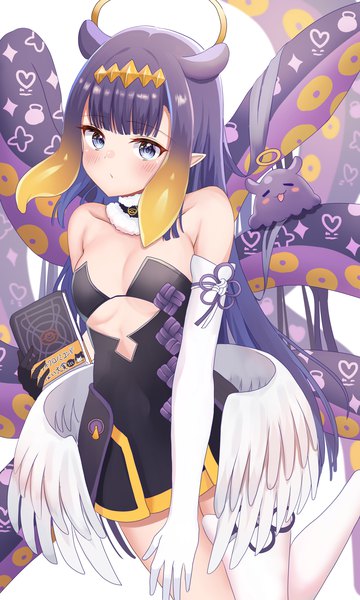 Anime picture 2100x3500 with virtual youtuber hololive hololive english ninomae ina'nis ninomae ina'nis (1st costume) takodachi (ninomae ina'nis) ao-chan (ninomae ina'nis) onabe no shime single long hair tall image looking at viewer blush fringe highres breasts blue eyes light erotic black hair animal ears