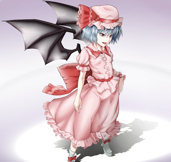 Anime picture 1155x1101 with touhou remilia scarlet tkln single short hair simple background red eyes silver hair bat wings girl dress skirt hat wings skirt set