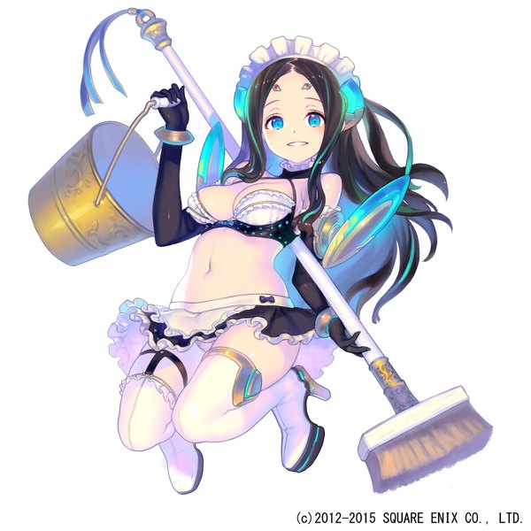 Anime picture 2080x2080 with million arthur (series) square enix nagisa kurousagi single long hair looking at viewer highres breasts blue eyes light erotic simple background smile brown hair white background official art maid high heels girl skirt gloves