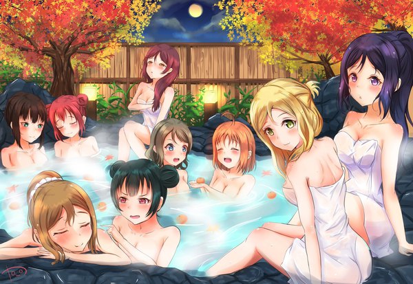 Anime picture 2048x1411 with love live! sunshine!! sunrise (studio) love live! sakurauchi riko tsushima yoshiko watanabe you takami chika kurosawa ruby kurosawa dia matsuura kanan kunikida hanamaru ohara mari tomosa011326 long hair looking at viewer blush fringe highres short hair breasts