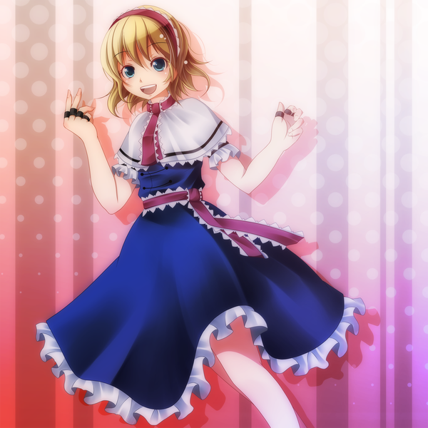 Anime picture 1500x1500 with touhou alice margatroid s-syogo single short hair open mouth blue eyes blonde hair girl dress hairband