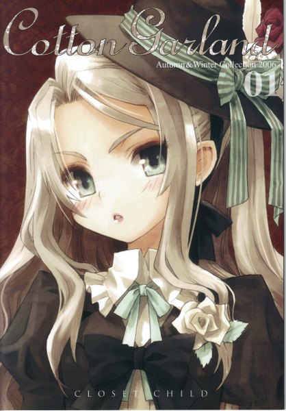 Anime picture 1698x2436 with original konoe ototsugu closet child single long hair tall image blush open mouth green eyes lips grey hair scan puffy sleeves wavy hair striped surprised gothic girl flower (flowers) ribbon (ribbons)