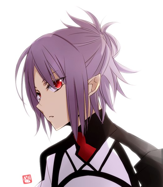 Anime picture 860x984 with owari no seraph wit studio lacus welt tsukimori usako single tall image short hair simple background red eyes white background looking away purple hair pointy ears boy uniform