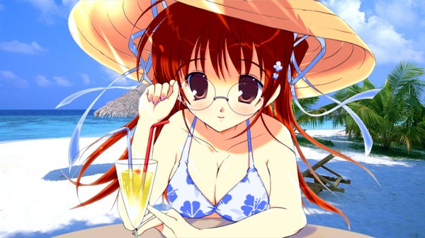 Anime picture 1920x1080 with mikeou highres light erotic wide image swimsuit bikini glasses floral print bikini