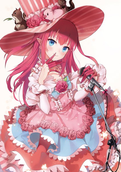 Anime picture 707x1000 with fate (series) fate/extra fate/extra ccc elizabeth bathory (fate) (all) elizabeth bathory (fate) emyo single long hair tall image looking at viewer blush fringe blue eyes simple background smile hair between eyes standing white background holding pink hair