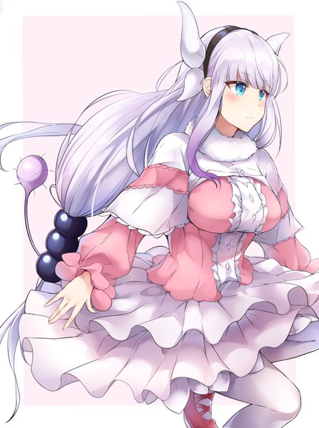 Anime picture 2700x3622 with kobayashi-san chi no maidragon kyoto animation kanna kamui 28aarts single long hair tall image blush fringe highres breasts blue eyes simple background large breasts payot looking away purple hair tail blunt bangs long sleeves