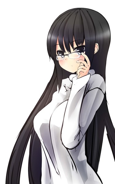 Anime picture 1113x1784 with original nekobaka single long hair tall image blush black hair simple background white background black eyes girl glasses