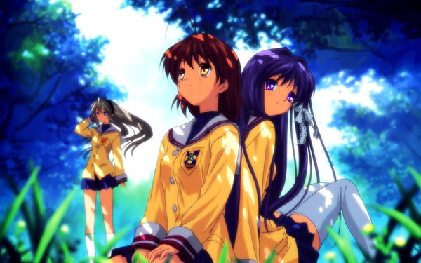 Anime picture 1920x1200 with clannad key (studio) furukawa nagisa fujibayashi kyou sakagami tomoyo ikeda kazumi highres wide image girl