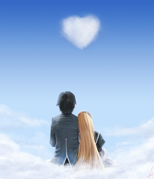 イラスト 1293x1500 と ゴシック ボンズ ヴィクトリカ・ド・ブロワ kujou kazuya dopollsogno 長髪 長身像 短い髪 黒髪 金髪 座る cloud (clouds) couple 女の子 ドレス 男性 ハート