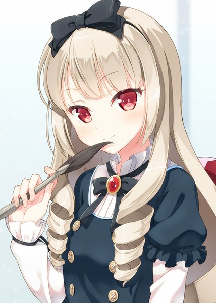 Anime picture 800x1122 with shirobako p.a. works ogasawara rinko hyuuga azuri single long hair tall image looking at viewer blush blonde hair red eyes drill hair lolita fashion goth-loli girl dress ribbon (ribbons) hair ribbon frills hairband