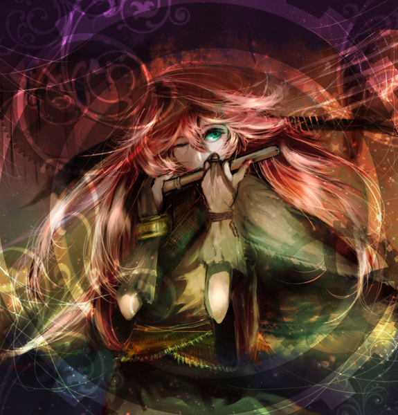 Anime picture 1200x1252 with vocaloid megurine luka zigemu long hair tall image green eyes pink hair red hair girl musical instrument fife