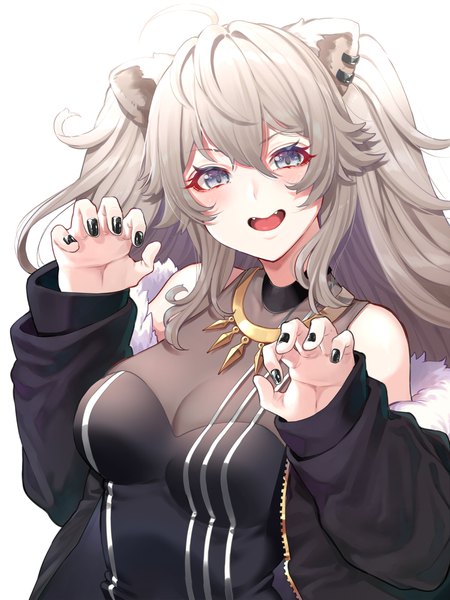 Anime picture 1500x2000 with virtual youtuber hololive shishiro botan shishiro botan (1st costume) mikan (chipstar182) single tall image looking at viewer blush fringe breasts open mouth blue eyes simple background smile hair between eyes large breasts white background bare shoulders animal ears