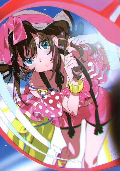 Anime picture 2400x3426 with virtual youtuber a.i. channel kizuna ai morikura en single long hair tall image looking at viewer fringe highres blue eyes hair between eyes brown hair standing payot parted lips head tilt multicolored hair scan off shoulder