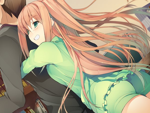 Anime picture 1024x768 with koi to senkyo to chocolate sumiyoshi chisato akinashi yuu long hair blonde hair green eyes game cg girl