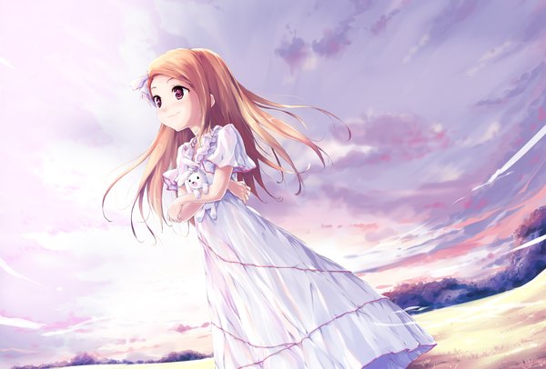 Anime picture 1193x808 with idolmaster minase iori single long hair blonde hair pink eyes girl dress animal