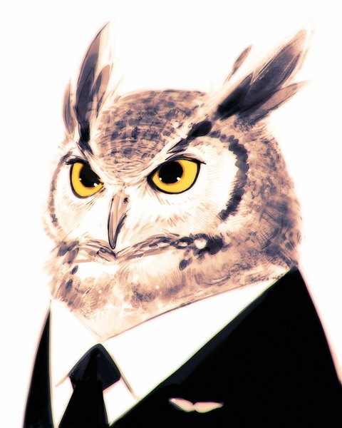 イラスト 1280x1600 と オリジナル イリヤ・クブシノブ 長身像 白背景 no people formal 動物 ネクタイ 鳥 スーツ owl business suit beak