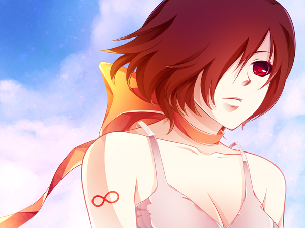 Anime picture 1600x1200 with vocaloid meiko single short hair red eyes red hair soft beauty girl bow bikini top