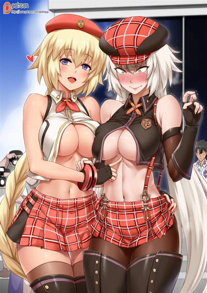 Anime picture 837x1181 with fate (series) fate/grand order fate/apocrypha god eater god eater burst god eater 2 god eater 2: rage burst type-moon namco (studio) jeanne d'arc (fate) (all) jeanne d'arc alter (fate) jeanne d'arc (fate) alisa ilinichina amiella darkmaya long hair tall image looking at viewer blush fringe short hair