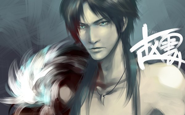 Anime picture 1680x1050 with romance of the three kingdoms coralstone single long hair blue eyes black hair wide image topless boy pendant
