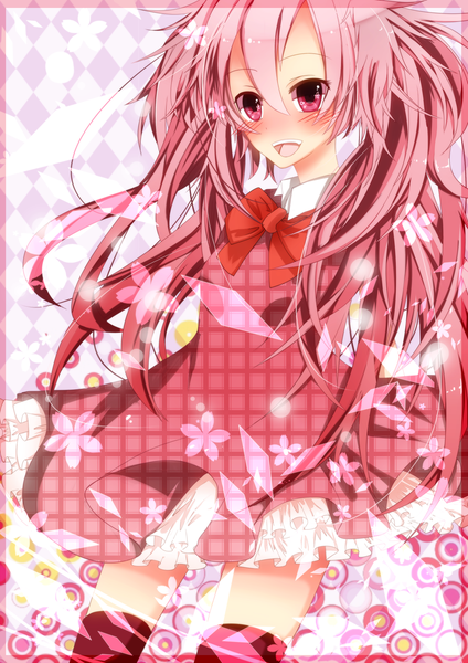 Anime picture 1157x1636 with vocaloid hatsune miku sakura miku bloodcatblack (tsukiko) single long hair tall image blush open mouth red eyes twintails pink hair girl thighhighs dress bowtie