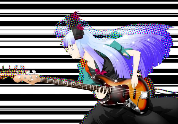 Anime picture 1300x912 with k-on! touhou kyoto animation akiyama mio kamishirasawa keine multicolored hair two-tone hair jpeg artifacts girl guitar bass guitar