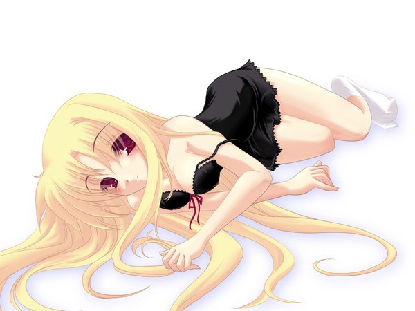 Anime picture 1600x1200 with mahou shoujo lyrical nanoha fate testarossa blonde hair red eyes white background girl