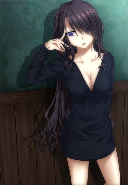 Anime picture 1000x1439 with original karube karu single long hair tall image black hair purple eyes girl dress