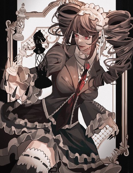 Anime picture 1583x2048 with dangan ronpa celestia ludenberg reo (mmocc123) single long hair tall image fringe black hair red eyes twintails payot blunt bangs nail polish fingernails drill hair long fingernails lolita fashion black nail polish goth-loli sharp fingernails